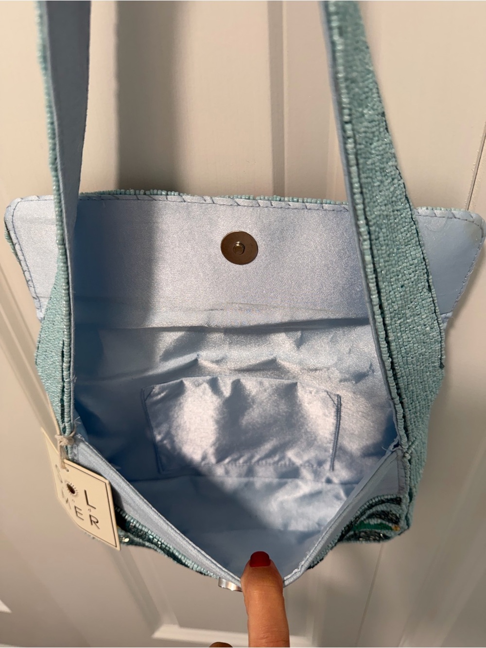 Sol and Mer…. Hand-Beaded Swimmer Shoulder Bag in Light Blue - Picture 5 of 5